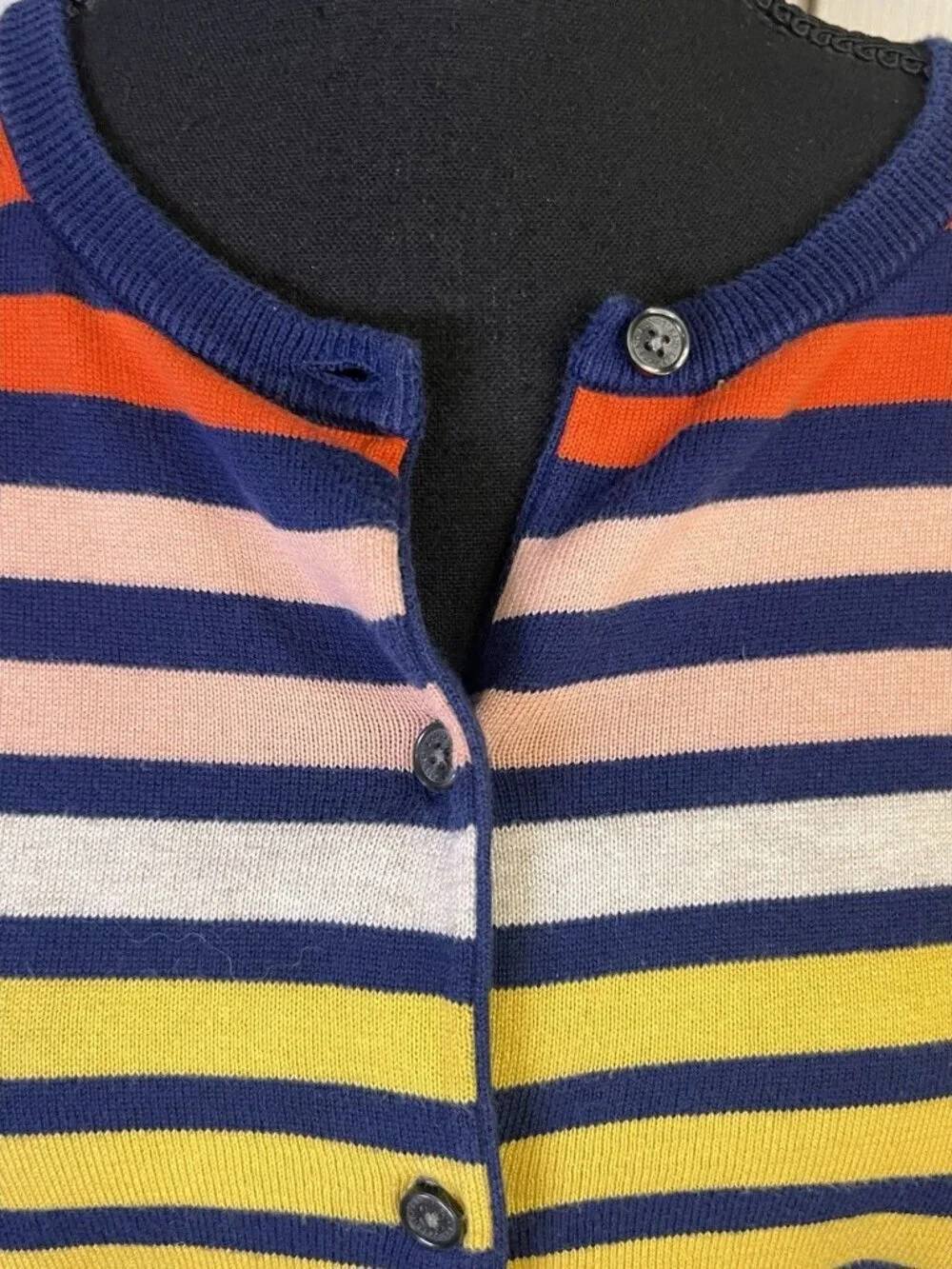 Lands End Supima Cotton Striped Cardigan Sweater Sz S 6-8 Orange Blue Button
